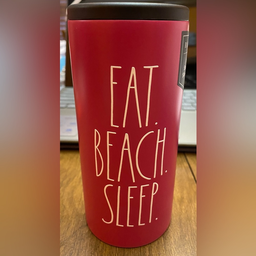 New with tag Rae Dunn Insulated Slim Can Cooler - Eat Beach Sleep